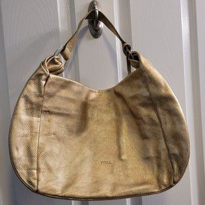 Large gold Furla tote bag, genuine leather